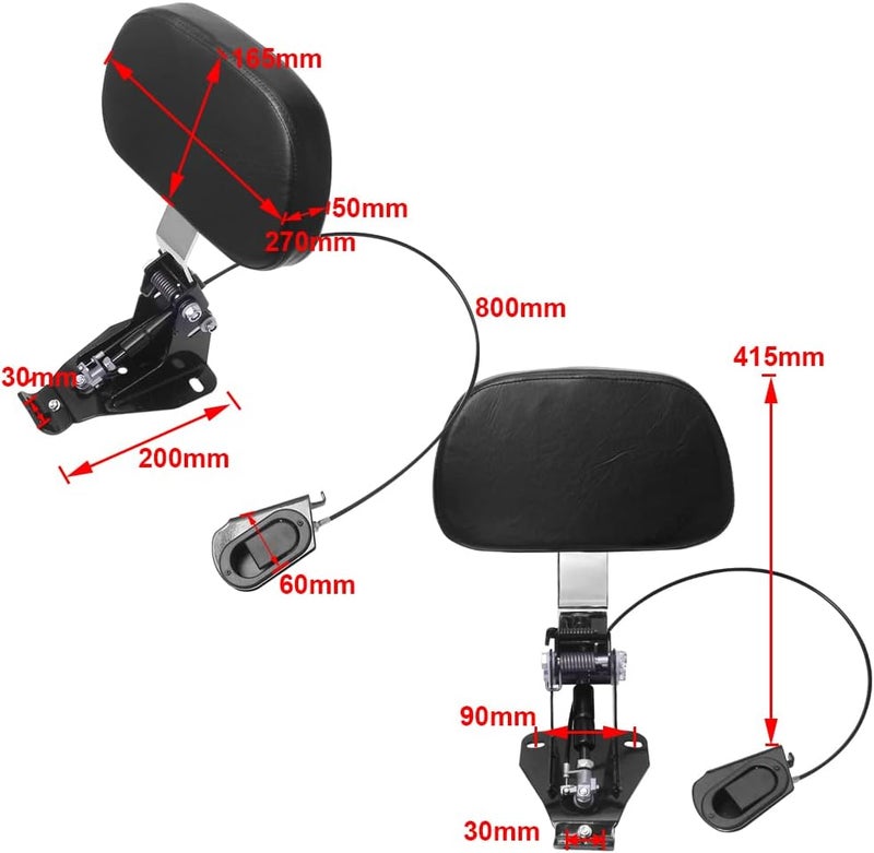 H RUO Adjustable Driver Backrest with Pad for Harley Touring Models 2009-2020 - Image 4