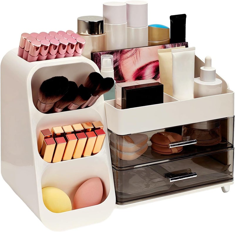 Make Up Organizer With Drawers For Your Beauty EssentialSpacious Cosmetic Display CasePerfect Storage Solution For Your Bedroom Dresser Or Vanity Countertop StorageWhite HZHWUK