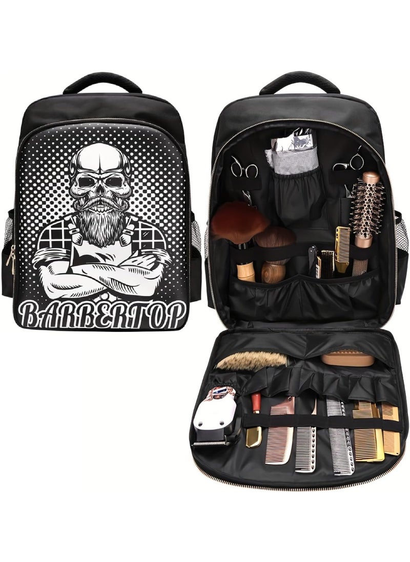 BARBERPLAN - Barber Travel Bag Backpack BAEBERPLAN Large Organizer for Barbers Clippers and Supplies Portable Hairstylist Clipper Hairdresser Bag Backpack (Black - White) - Image 1