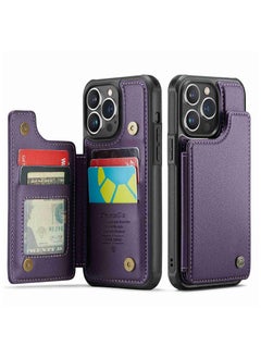 CaseMe Wallet Case for iPhone 15 Pro Max, Premium Handmade Durable PU Leather Slim Shockproof Case with [Double Magnetic Clasp] [Card Holder] [Kickstand] [RFID Blocking] (Purple)  - Image 2