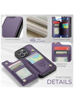 CaseMe Wallet Case for iPhone 15 Pro Max, Premium Handmade Durable PU Leather Slim Shockproof Case with [Double Magnetic Clasp] [Card Holder] [Kickstand] [RFID Blocking] (Purple)  - Image 4