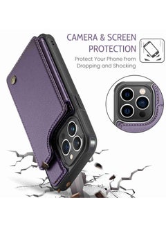 CaseMe Wallet Case for iPhone 15 Pro Max, Premium Handmade Durable PU Leather Slim Shockproof Case with [Double Magnetic Clasp] [Card Holder] [Kickstand] [RFID Blocking] (Purple)  - Image 5