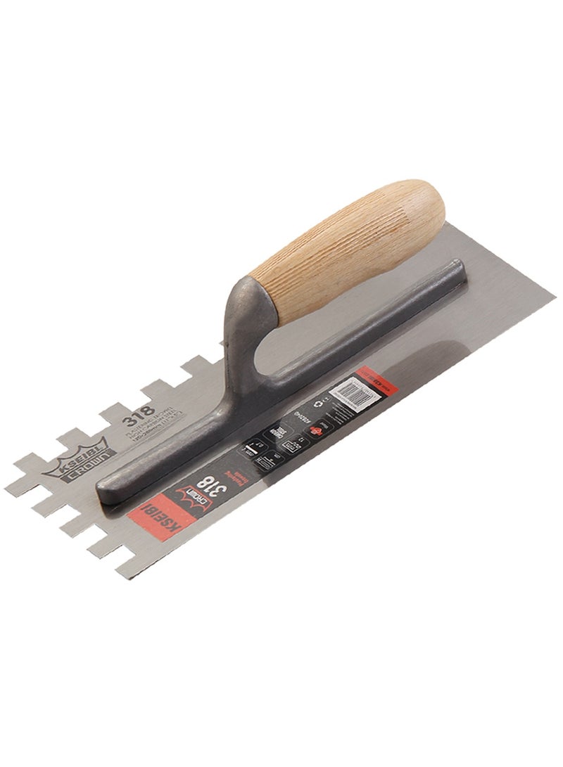 KSEIBI Crown Plastering Trowel with Teeth and Wood Handle, Notched Tiling Trowel, 28x12cm Carbon Steel Concrete Finishing Trowel for Grouting, Plastering Flooring, Finishing, Sheetrock, Stucco, Concrete.  - Image 1
