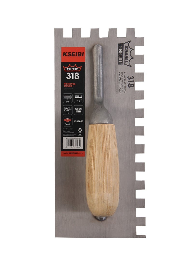 KSEIBI Crown Plastering Trowel with Teeth and Wood Handle, Notched Tiling Trowel, 28x12cm Carbon Steel Concrete Finishing Trowel for Grouting, Plastering Flooring, Finishing, Sheetrock, Stucco, Concrete.  - Image 2
