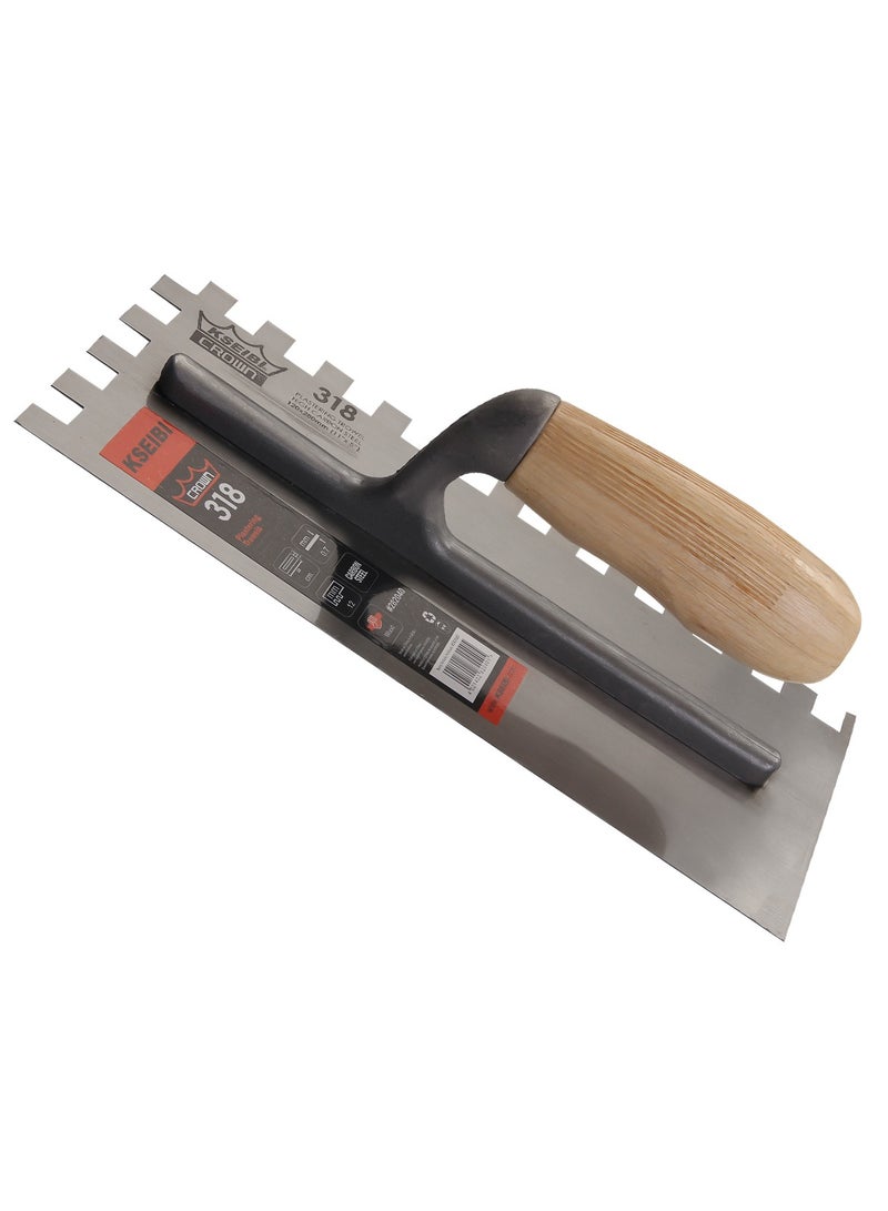 KSEIBI Crown Plastering Trowel with Teeth and Wood Handle, Notched Tiling Trowel, 28x12cm Carbon Steel Concrete Finishing Trowel for Grouting, Plastering Flooring, Finishing, Sheetrock, Stucco, Concrete.  - Image 3