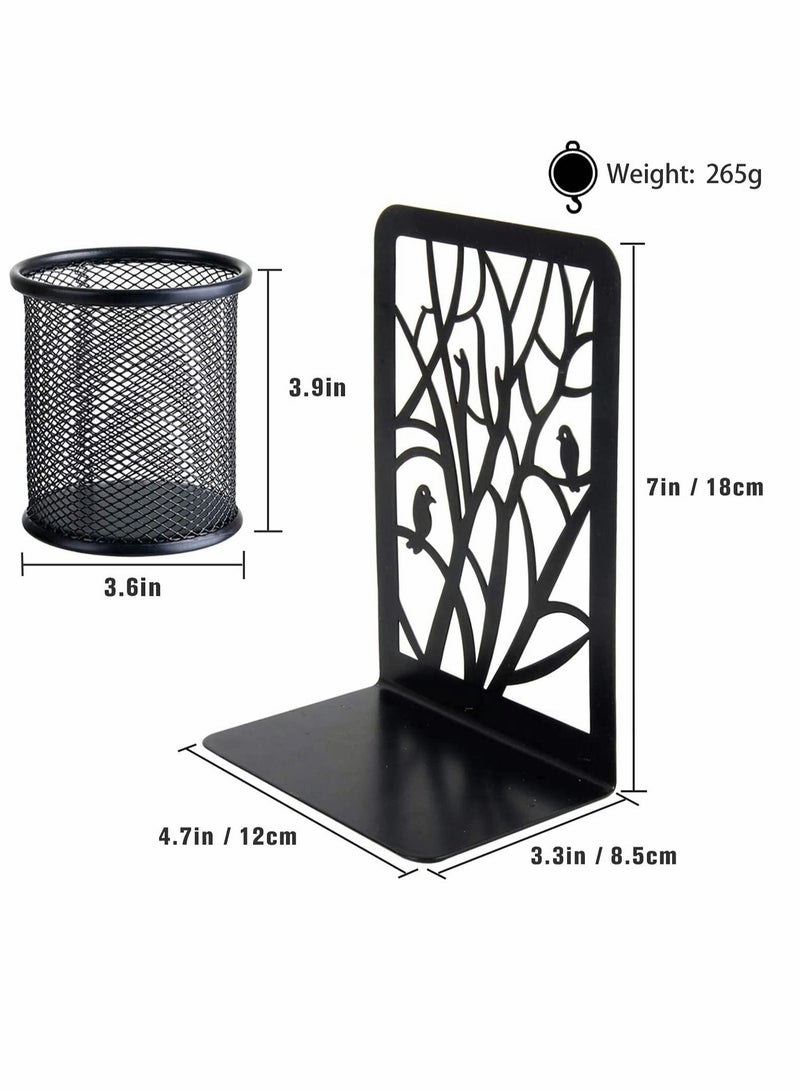 Excefore Decorative Bookends, 2 Pair Metal 1 Free Pen Holder–Heavy Bookends for Shelves w/ Exquisite and Vivid Design, Excellent Low-Profile Addition to Any Decor - Image 5