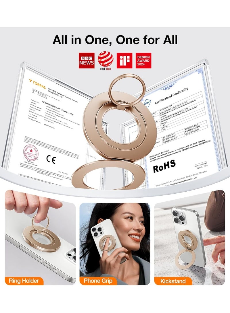 TORRAS 2025 Newest Thin Fit for MagSafe Phone Grip Ring Holder Dual-Ring Compatible with MagSafe Kickstand Magnetic for iPhone 16/15/14/13/12/11 Samsung, Google Accessories - Desert Titanium Gold - Image 2
