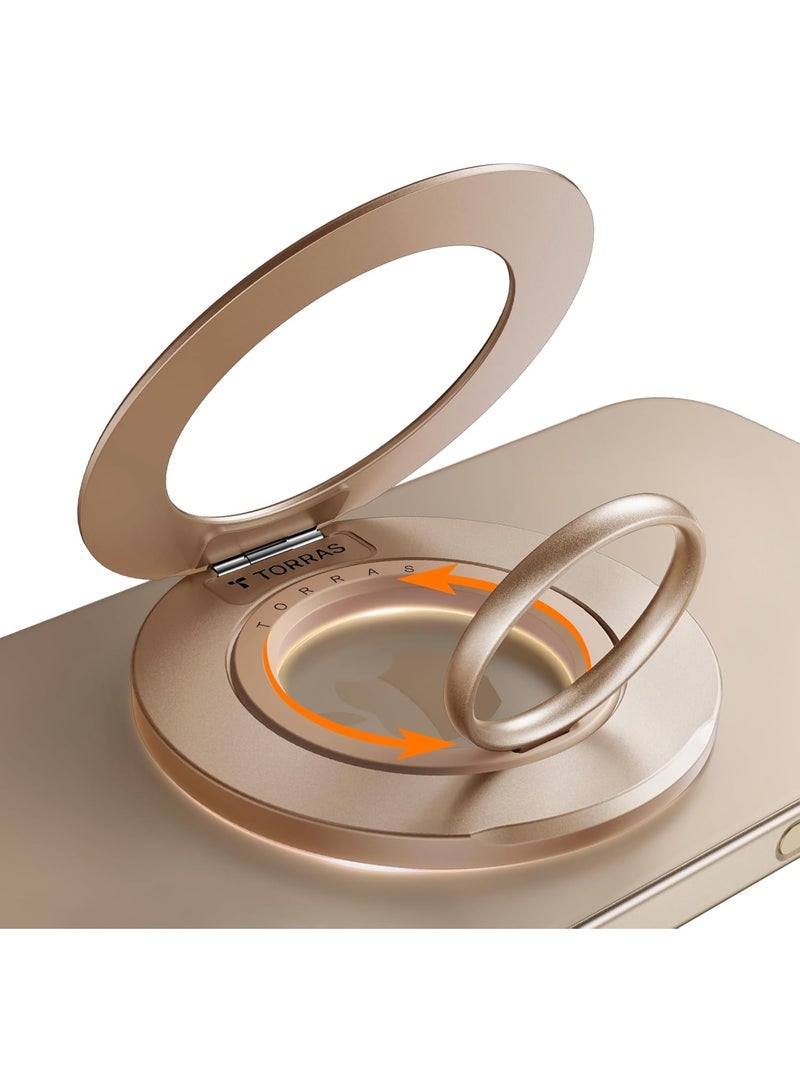 TORRAS 2025 Newest Thin Fit for MagSafe Phone Grip Ring Holder Dual-Ring Compatible with MagSafe Kickstand Magnetic for iPhone 16/15/14/13/12/11 Samsung, Google Accessories - Desert Titanium Gold - Image 1