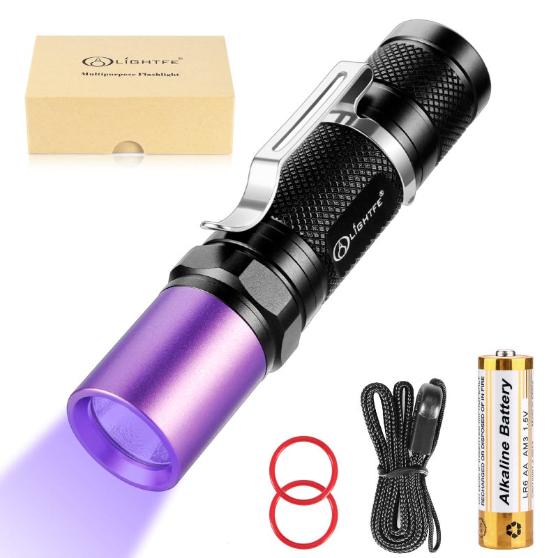 LIGHTFE Black Light UV301-395nm UV Light AA batery Blacklight uv Torch for UV Glue Curing, Rock and Mineral Identification, Fluorescent Agents, Pet Urine, Stain Detection, AC Leakage Detection.