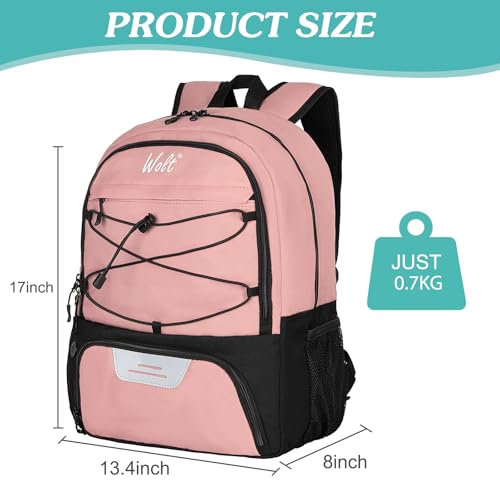 WOLT | Youth Soccer Bag, Soccer Backpack, Basketball Backpack with Cleat Shoe and Ball Compartments Sports Backpack for Volleyball Football for Men Women (Light Pink) - Image 2