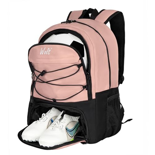 WOLT | Youth Soccer Bag, Soccer Backpack, Basketball Backpack with Cleat Shoe and Ball Compartments Sports Backpack for Volleyball Football for Men Women (Light Pink) - Image 1