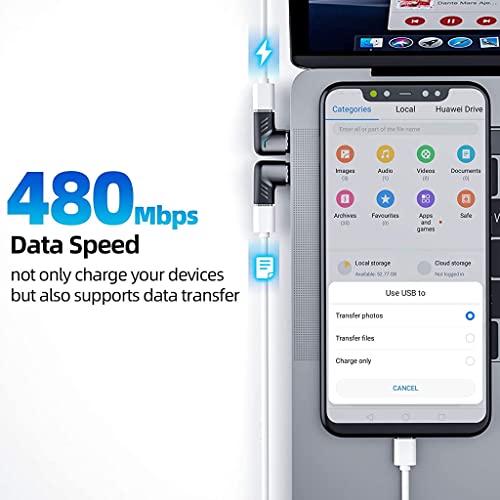 ZEITEL® OTG Type C Adapter, Right Angle Mag-netic 90 Degree Type C to C Connector, PD120W Type C Adapter Fast Charging, 480Mbps Data Transfer for MacBook Pro/Air and USB C Smartphone, Laptop, Tablet - Image 3