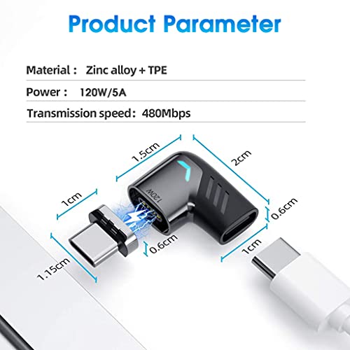 ZEITEL® OTG Type C Adapter, Right Angle Mag-netic 90 Degree Type C to C Connector, PD120W Type C Adapter Fast Charging, 480Mbps Data Transfer for MacBook Pro/Air and USB C Smartphone, Laptop, Tablet - Image 5