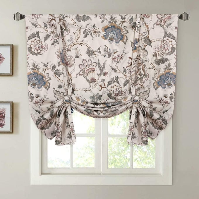 HVERSAILTEX THERMAL INSULATED BLACKOUT CURTAIN ADJUSTABLE KITCHEN TIE UP CURTAINS ROD POCKET PANEL FOR SMALL WINDOW42 WIDE BY 63 LONGVINTAGE FLORAL PATTERN IN SAGE AND BROWN