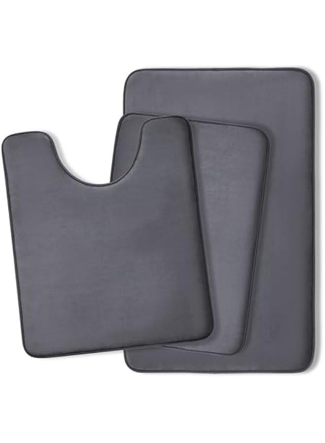 HOOKOR Bathroom Rug Sets 3 Piece, Non Slip Super Absorbent Soft Bathroom Mats, Machine Washable Bathroom Floor Mats Sets for Sink,Tub, Shower and Toilet (Dark Gray) - Image 1