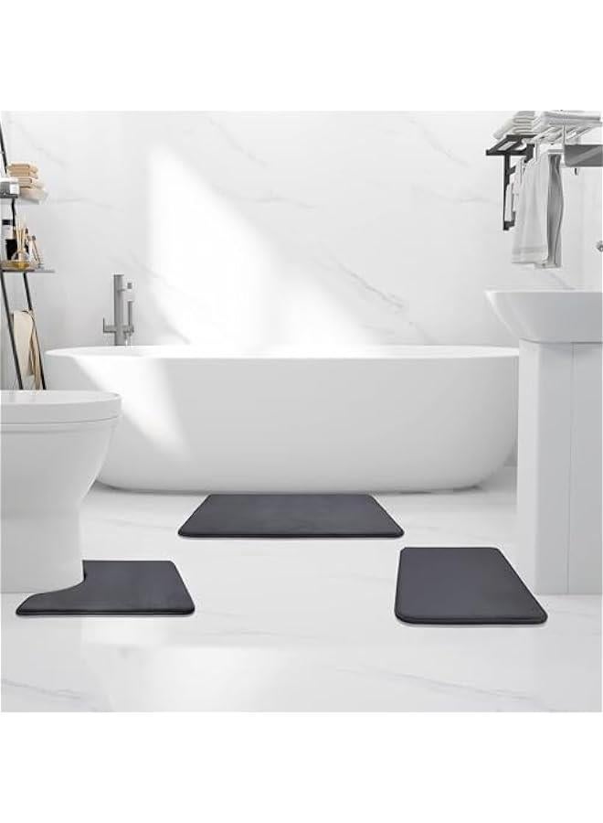 HOOKOR Bathroom Rug Sets 3 Piece, Non Slip Super Absorbent Soft Bathroom Mats, Machine Washable Bathroom Floor Mats Sets for Sink,Tub, Shower and Toilet (Dark Gray) - Image 2
