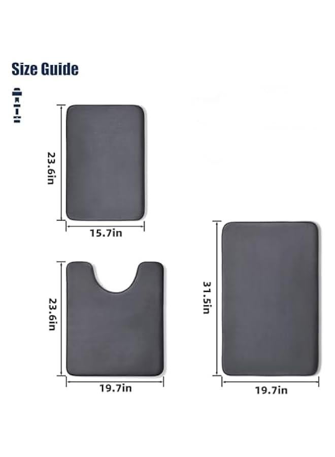 HOOKOR Bathroom Rug Sets 3 Piece, Non Slip Super Absorbent Soft Bathroom Mats, Machine Washable Bathroom Floor Mats Sets for Sink,Tub, Shower and Toilet (Dark Gray) - Image 3