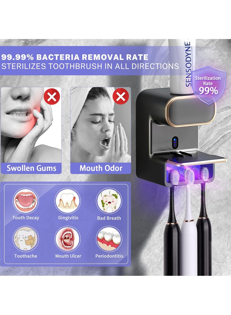 XICEN Automatic Toothpaste Dispenser with Ultraviolet Disinfection Function, 3 Toothpaste Slots, Wall Mounted Toothpaste Holder for Kids and Adults - Image 2