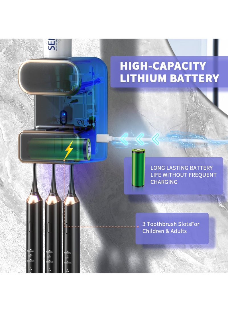 XICEN Automatic Toothpaste Dispenser with Ultraviolet Disinfection Function, 3 Toothpaste Slots, Wall Mounted Toothpaste Holder for Kids and Adults - Image 5