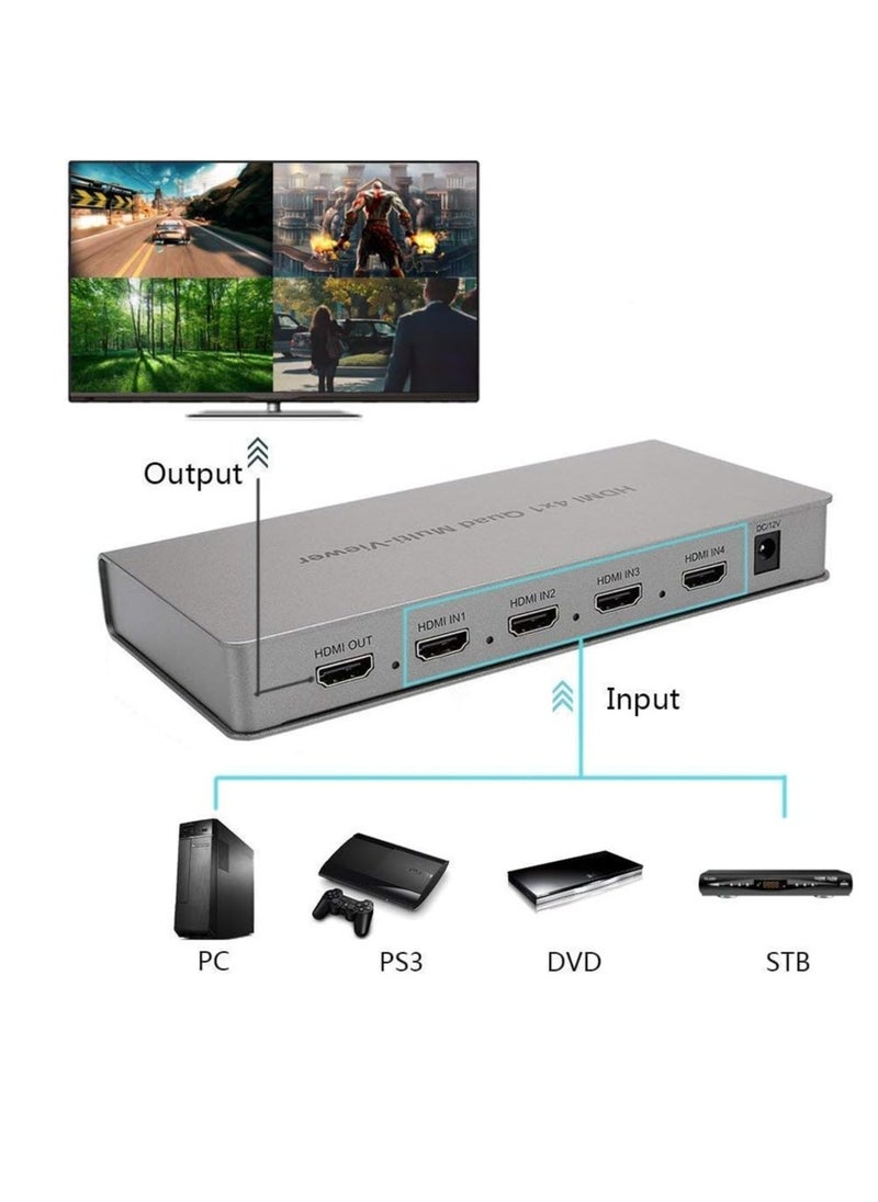Generic - Microware Video 4x1 HDMI Quad Multi-Viewer with Seamless Switcher Selector 3D 1080p, 4x1 PIP Mode Multi-Viewer (4X1 Multi-Viewer, Silver) - Image 1