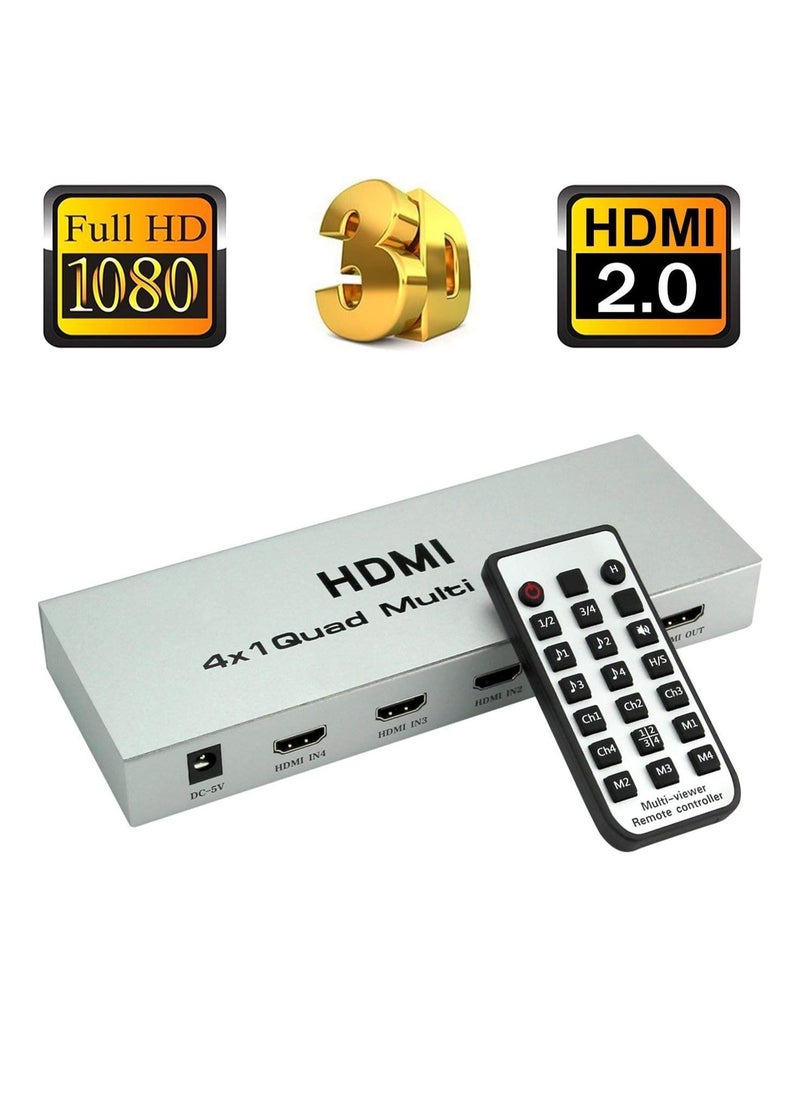 Generic - Microware Video 4x1 HDMI Quad Multi-Viewer with Seamless Switcher Selector 3D 1080p, 4x1 PIP Mode Multi-Viewer (4X1 Multi-Viewer, Silver) - Image 1