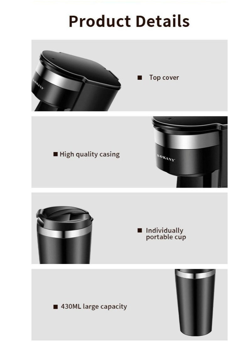 Generic - Coffee machine  American coffee single cup  American coffee machine  750 watts  420 ml capacity  375 ml travel cup  (plastic outside, SS inside) - Image 1