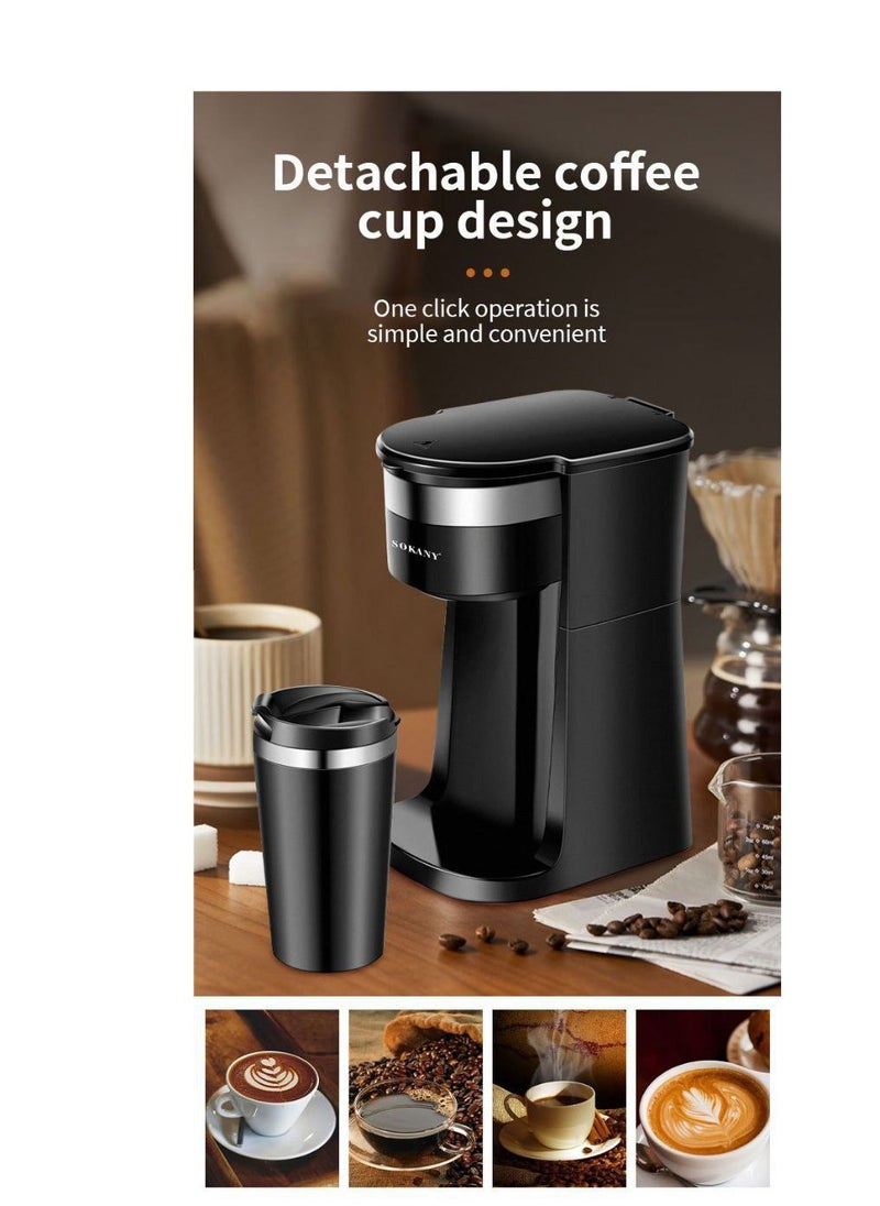Generic - Coffee machine  American coffee single cup  American coffee machine  750 watts  420 ml capacity  375 ml travel cup  (plastic outside, SS inside) - Image 1