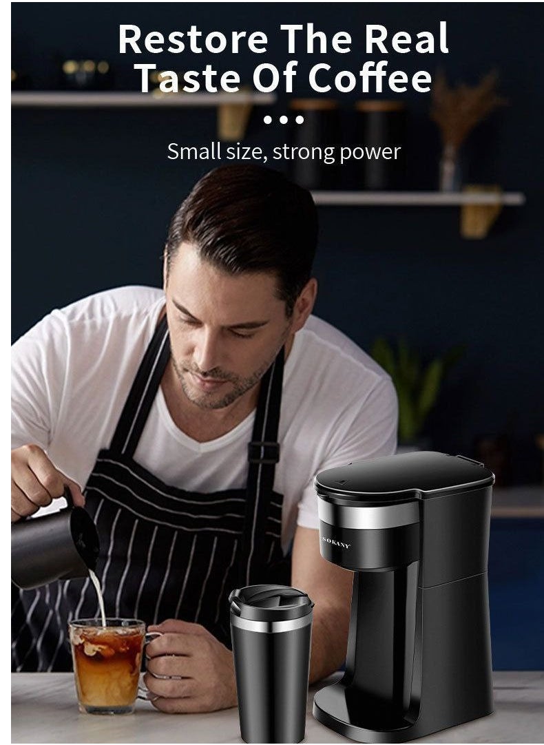 Generic - Coffee machine  American coffee single cup  American coffee machine  750 watts  420 ml capacity  375 ml travel cup  (plastic outside, SS inside) - Image 1