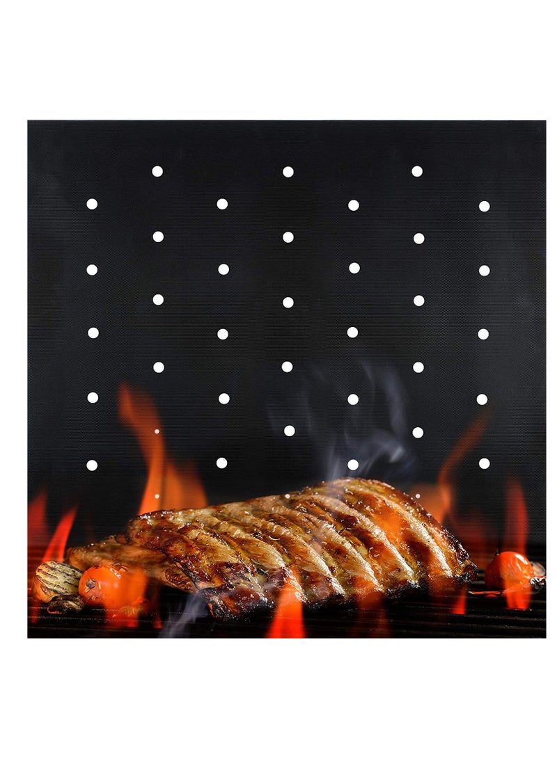 Excefore BBQ Grill Mat Non Stick - 2021 Upgraded Model With Holes - Set of 2 Heavy Duty Reusable and Dishwasher Safe Black Mesh Fireproof Topper Pads - Easy Clean and Easy Use on Gas Charcoal Electric Grills - Image 1
