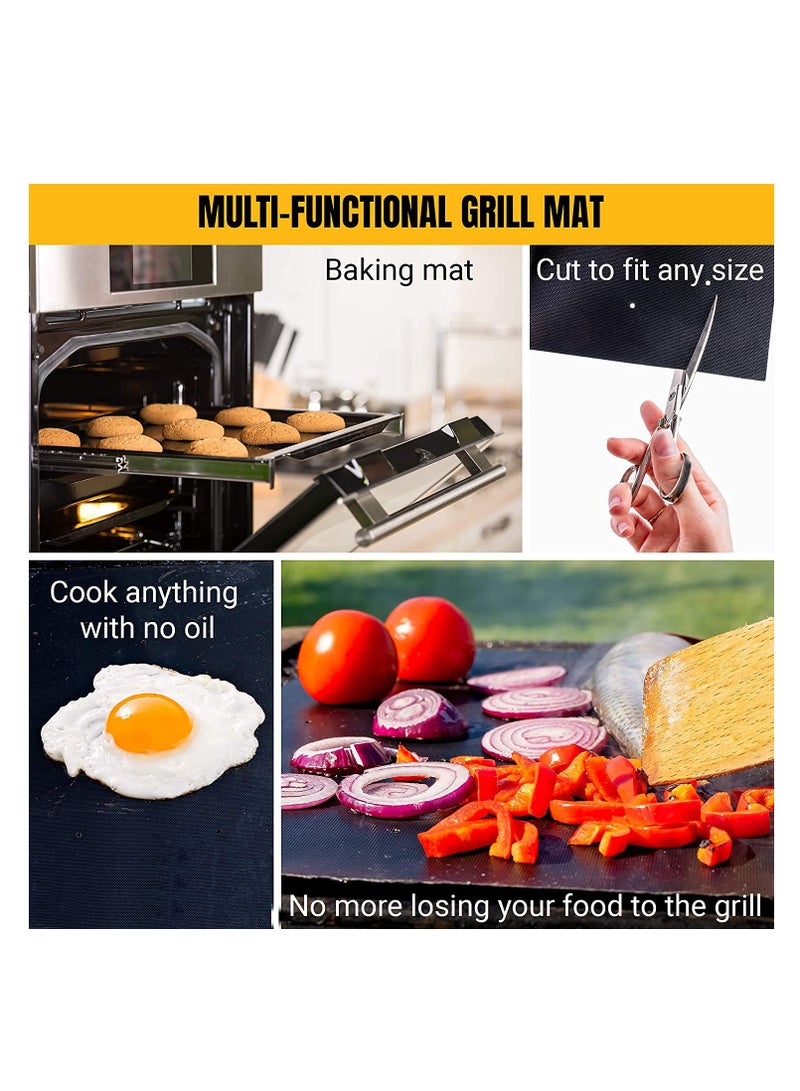 Excefore BBQ Grill Mat Non Stick - 2021 Upgraded Model With Holes - Set of 2 Heavy Duty Reusable and Dishwasher Safe Black Mesh Fireproof Topper Pads - Easy Clean and Easy Use on Gas Charcoal Electric Grills - Image 2
