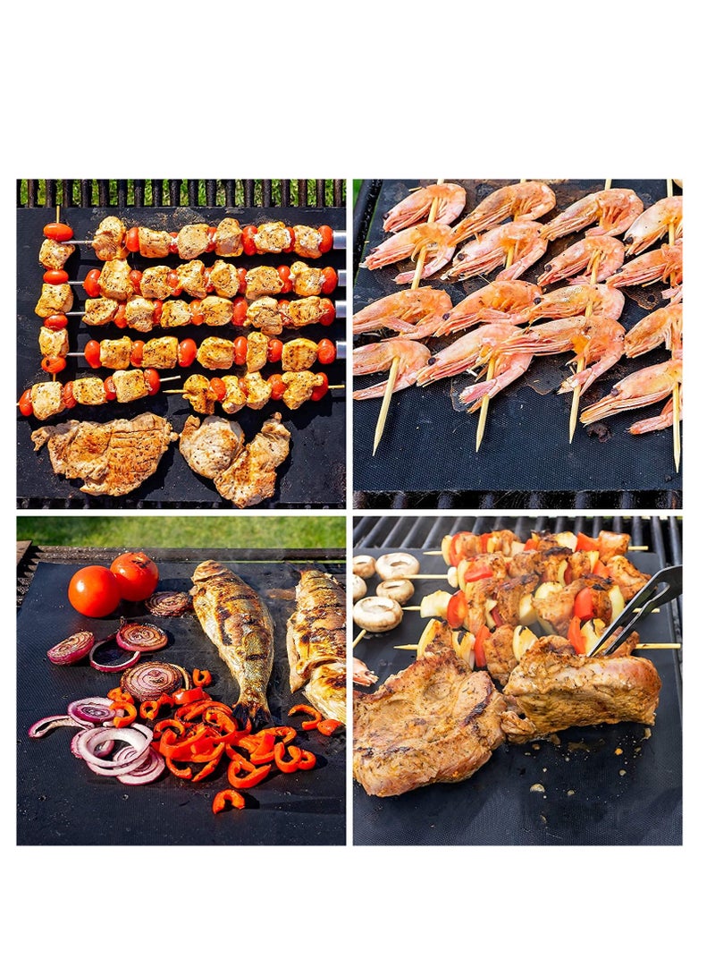 Excefore BBQ Grill Mat Non Stick - 2021 Upgraded Model With Holes - Set of 2 Heavy Duty Reusable and Dishwasher Safe Black Mesh Fireproof Topper Pads - Easy Clean and Easy Use on Gas Charcoal Electric Grills - Image 4