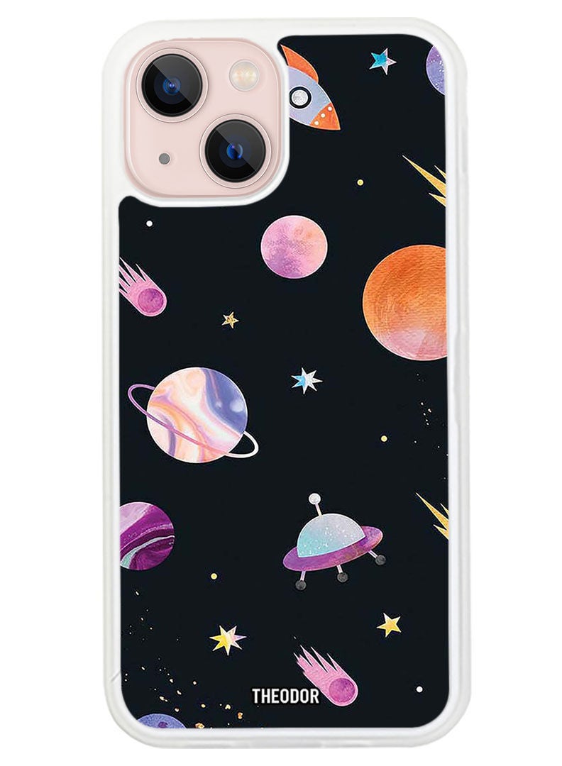 Theodor Protective Case Anti Scratch Shock Proof Cover For APPLE IPHONE 14 Planets Pattern (White Bumper) - Image 1