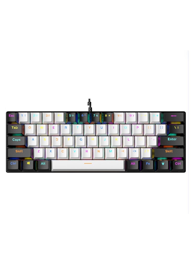 UCHUANG - 61-Key English Mechanical Keyboard, Red Switch RGB Light,Hot-Swappable Compact Mini Wired Keyboard for PC, Mac E-sports Portable Gaming Keyboard - White/Black - Image 1