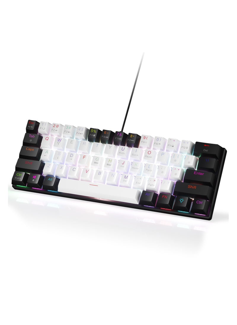 UCHUANG - 61-Key English Mechanical Keyboard, Red Switch RGB Light,Hot-Swappable Compact Mini Wired Keyboard for PC, Mac E-sports Portable Gaming Keyboard - White/Black - Image 1