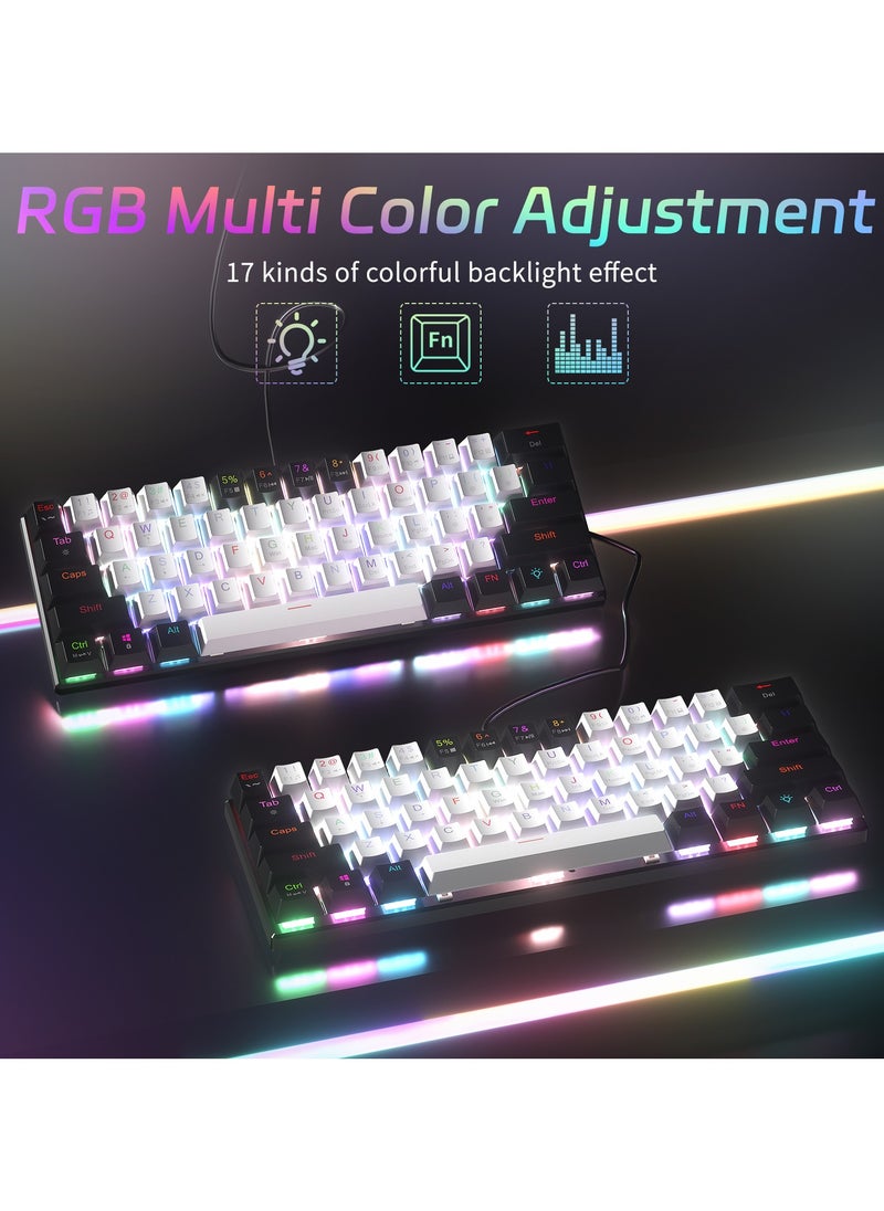 UCHUANG - 61-Key English Mechanical Keyboard, Red Switch RGB Light,Hot-Swappable Compact Mini Wired Keyboard for PC, Mac E-sports Portable Gaming Keyboard - White/Black - Image 1