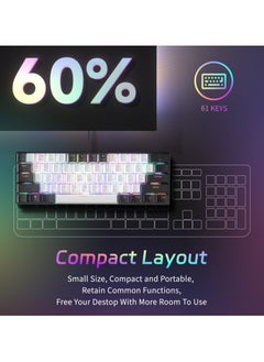 UCHUANG 61-Key English Mechanical Keyboard, Red Switch RGB Light,Hot-Swappable Compact Mini Wired Keyboard for PC, Mac E-sports Portable Gaming Keyboard - White/Black  - Image 2