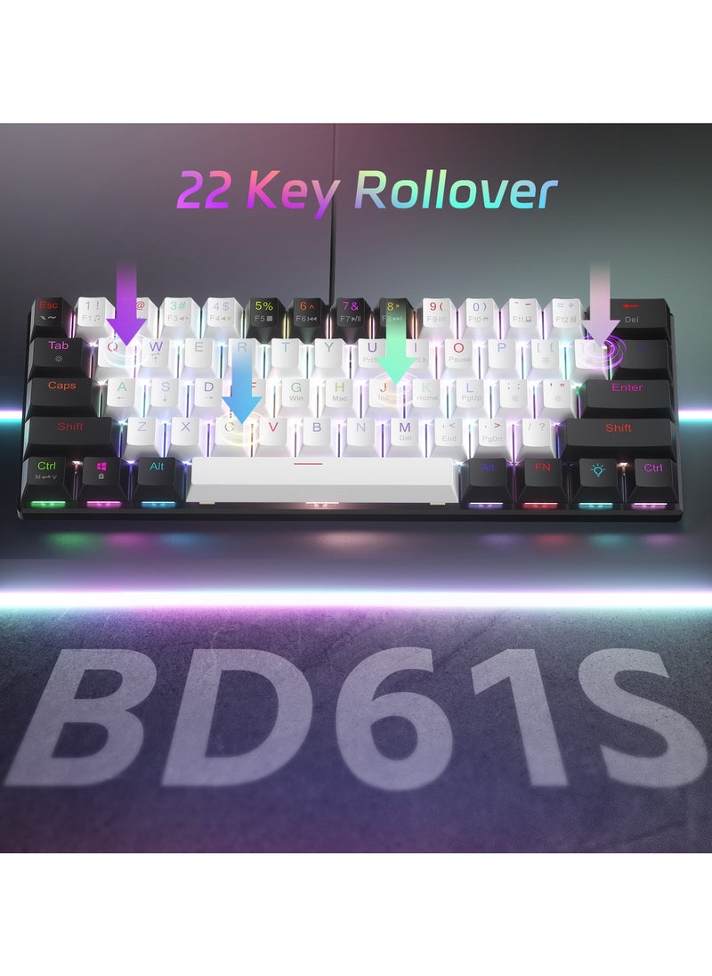 UCHUANG - 61-Key English Mechanical Keyboard, Red Switch RGB Light,Hot-Swappable Compact Mini Wired Keyboard for PC, Mac E-sports Portable Gaming Keyboard - White/Black - Image 1