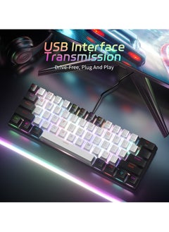 UCHUANG 61-Key English Mechanical Keyboard, Red Switch RGB Light,Hot-Swappable Compact Mini Wired Keyboard for PC, Mac E-sports Portable Gaming Keyboard - White/Black  - Image 5