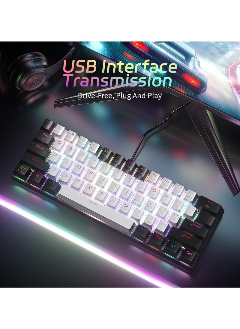UCHUANG - 61-Key English Mechanical Keyboard, Red Switch RGB Light,Hot-Swappable Compact Mini Wired Keyboard for PC, Mac E-sports Portable Gaming Keyboard - White/Black - Image 1