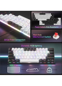 UCHUANG 61-Key English Mechanical Keyboard, Red Switch RGB Light,Hot-Swappable Compact Mini Wired Keyboard for PC, Mac E-sports Portable Gaming Keyboard - White/Black  - Image 4