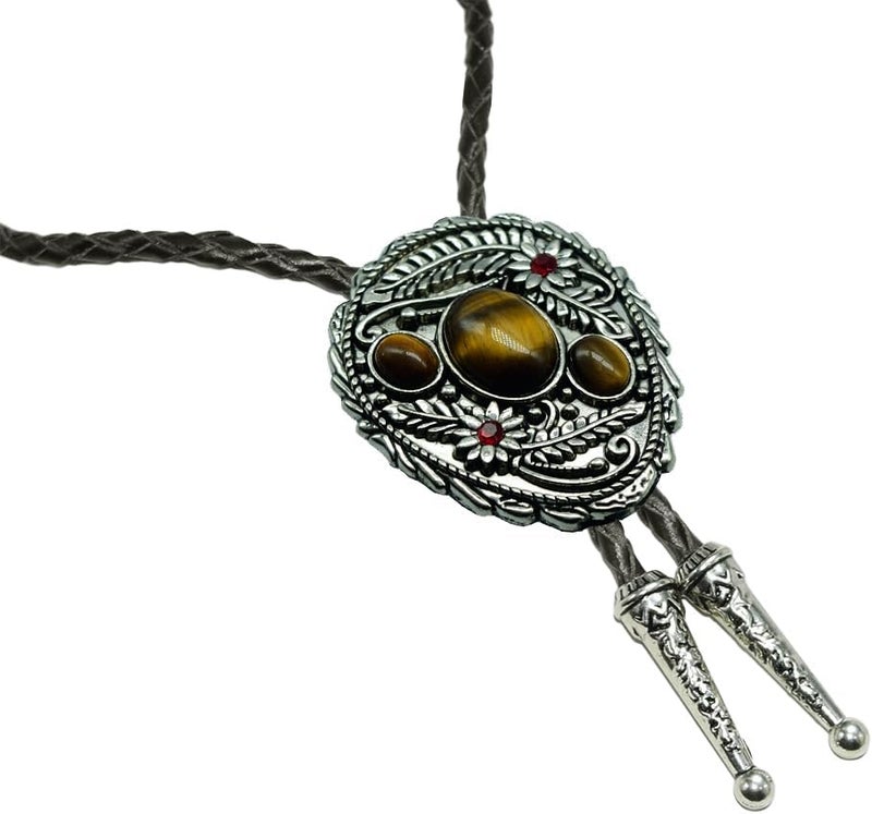 Moranse Bolo Tie with Natural Tiger Eye Stone Celtic Style Genuine and Cowhide Rope - Image 4