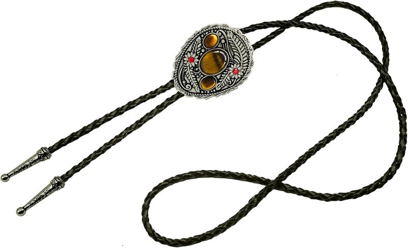 Moranse Bolo Tie with Natural Tiger Eye Stone Celtic Style Genuine and Cowhide Rope - Image 2