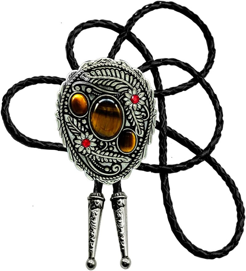 Moranse Bolo Tie with Natural Tiger Eye Stone Celtic Style Genuine and Cowhide Rope - Image 1
