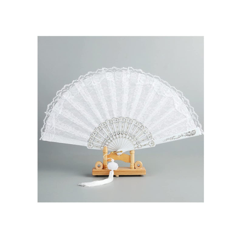 sehtorry White Lace Hand Folding Fan Bridal Dancing Props Floral Handheld Fan for Women Wedding Dcor or Party Dessup Favors