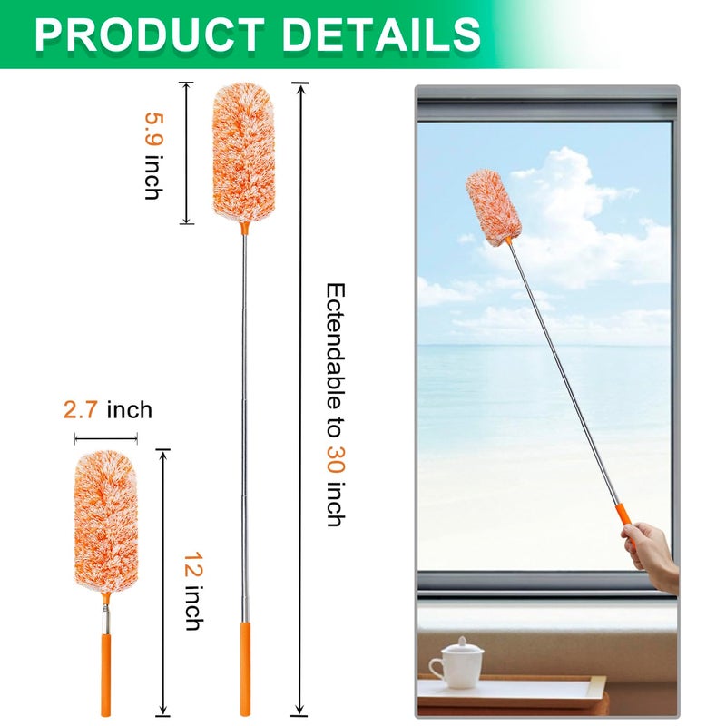 HTOOLPRO 2 Pack Extendable Microfiber Feather Duster, Electrostatic Microfiber Head, Up to 30 Inch Extension Pole, Car Duster, Telescoping Feather Dusters for Cleaning - Image 2
