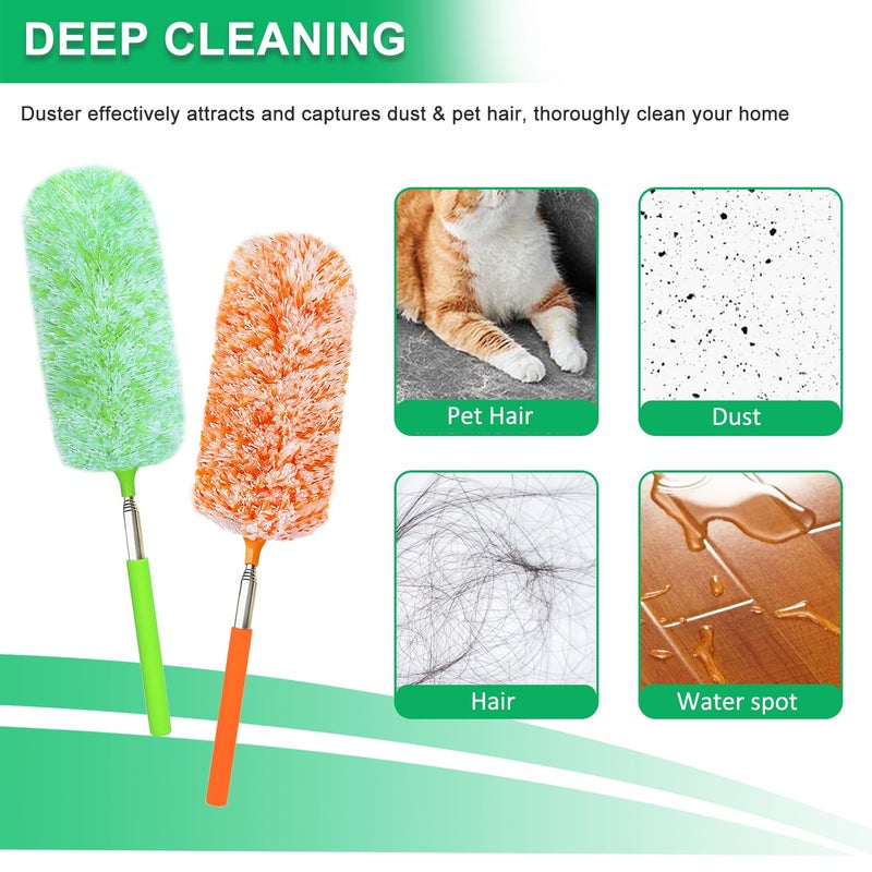 HTOOLPRO 2 Pack Extendable Microfiber Feather Duster, Electrostatic Microfiber Head, Up to 30 Inch Extension Pole, Car Duster, Telescoping Feather Dusters for Cleaning - Image 3