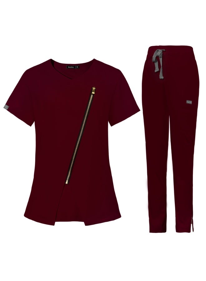 NIBEMINENT Women Medical Nurse Workwear Scrub Uniform Operating Room Tops and Pants Fashion Groomers Pet Veterinary Zipper Healthcare Sets - Image 1