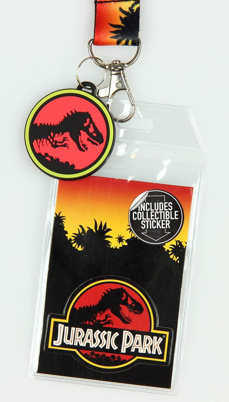 Bio World Jurassic Park Logo Lanyard Keychain ID Holder Logo Rubber Charm and Sticker - Image 2