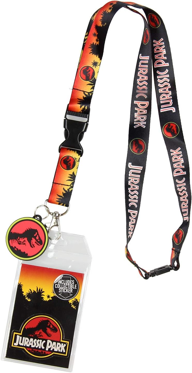 Bio World Jurassic Park Logo Lanyard Keychain ID Holder Logo Rubber Charm and Sticker - Image 1