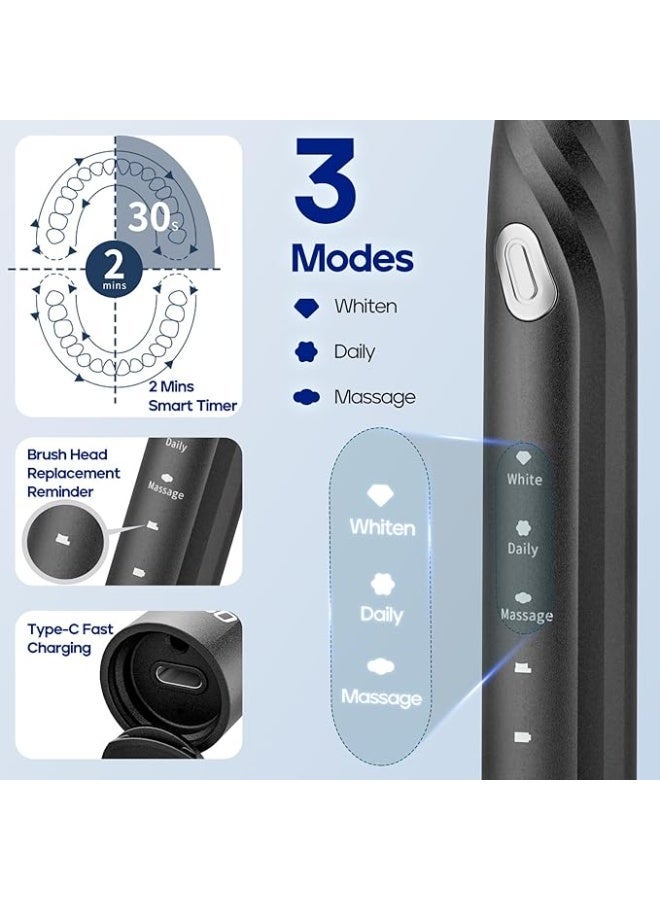 SEAGO Electric Toothbrush with 10 Brush Heads,Travel with Travel Case and Holder,Smart Timer for Adults,SG-2316(Black) - Image 3